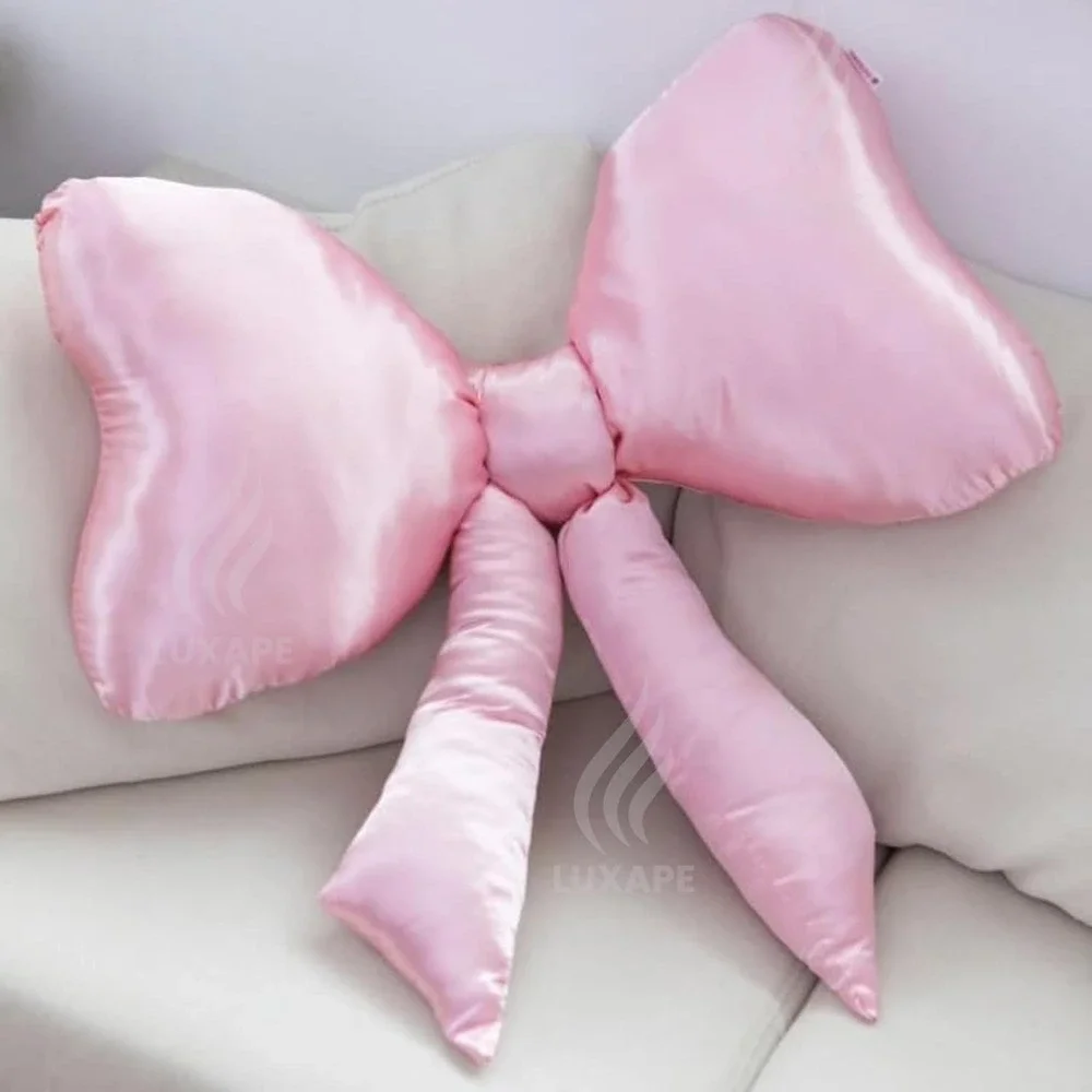 Big Bow Throw Pillow - Silky Satin - Coquette Decor- Pink